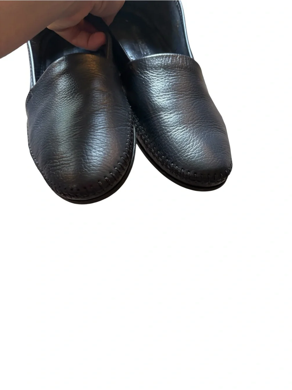 Minnetonka Slip On Moccasin Loafers Women 9 Navy Pebbled Leather Comfort Shoes